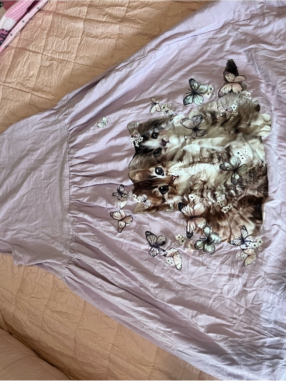 H&M Lilac Dress with Kitten and Butterfly Print